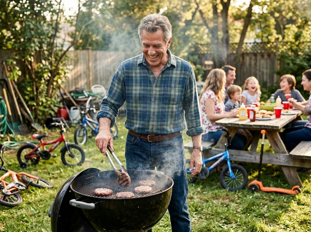 Frank back at the grill, the pattern fixed